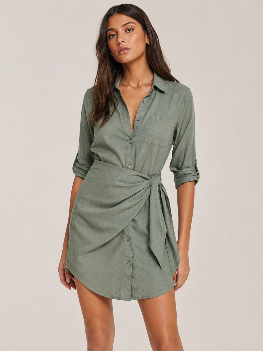 LOST IN LUNAR Linen Blend Wrap Shirt Dress 🌿 Minimal Luxe Resortwear